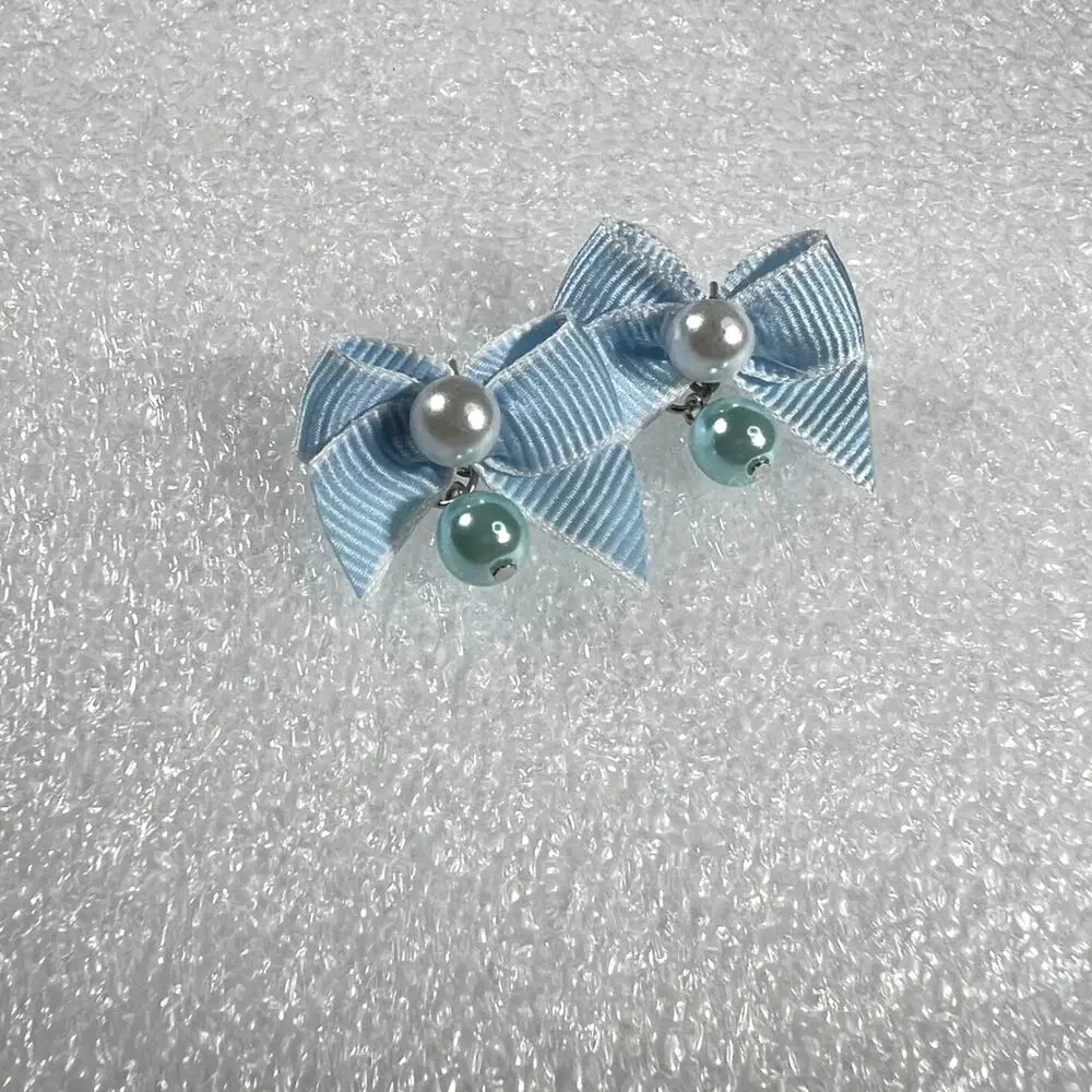 Retro Korean Coquette Faux Simulated Pearl Bow Earrings New on Card Deadstock